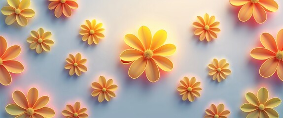 Fototapeta premium orange yellow gradient glowing neon edges of flower patterns on plain white background illustration design concept backdrop