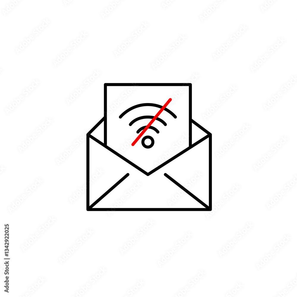 Poster open envelope and no wi-fi symbol. offline, connection lost. pixel perfect, editable stroke vector i
