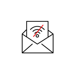Open envelope and no wi-fi symbol. Offline, connection lost. Pixel perfect, editable stroke vector icon
