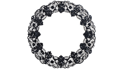 Elegant Black Floral Lace Wreath Frame on transparent background