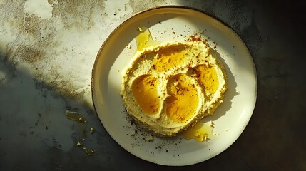 A plate of hummus viewed from above