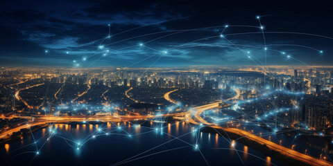 Fototapeta premium Smart city infrastructure and technology future vision digital transformation concept.