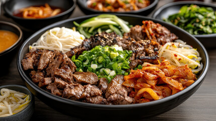 Delicious Korean BBQ feast with grilled meat and fresh vegetables