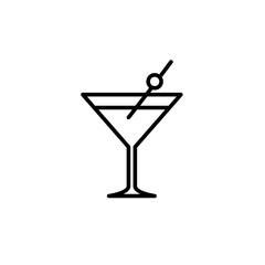Martini glass and olive. Drinking menu at bar, party night out. Pixel perfect, editable stroke vector icon