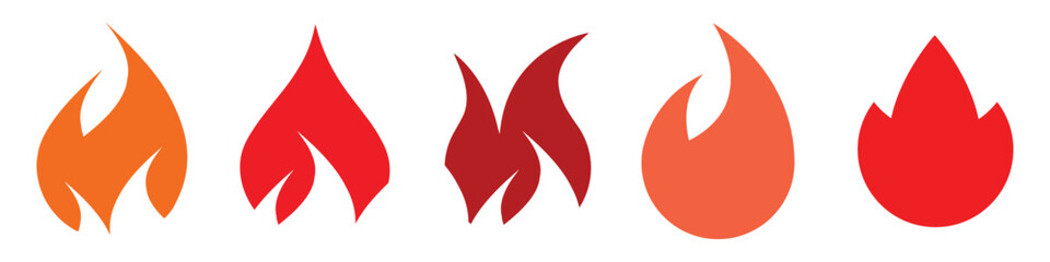 Obraz premium Fire burning icon. Flame fireball sign. Energy symbol. Different colors and shapes. Flat vector illustration isolated on white background.