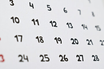 Close up view of date from calendar. Agenda or important memo, holiday, appointment and planning...