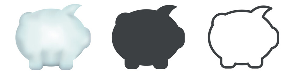 Piggy bank. 3D realistic and flat line vector illustration isolated on white.
