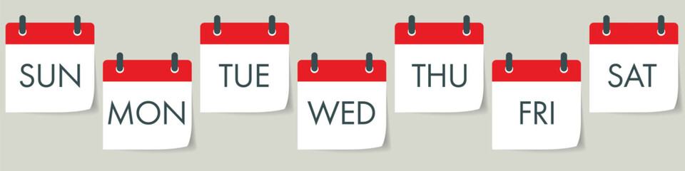 7 days of the week calendar icon set. 3D realistic vector illustration