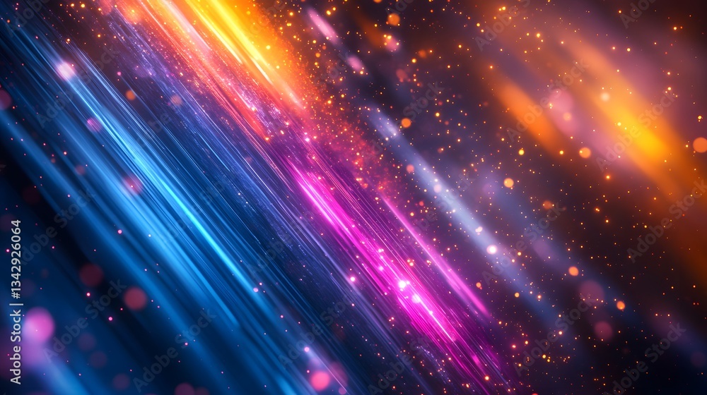 Poster abstract image featuring vibrant colorful streaks and sparkling particles