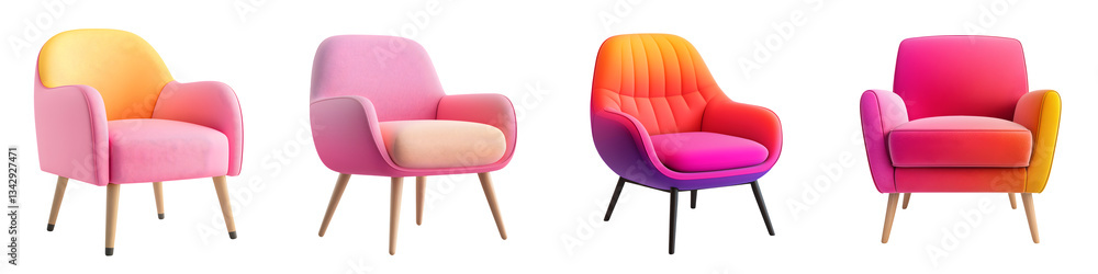 Poster vibrant and visually appealing chairs in a variety of bold complementary colors set against a minima