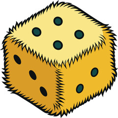 Fototapeta premium Fuzzy Yellow Dice Vector with Green Dots, Vector illustration of fuzzy yellow dice with green dots, showcasing a playful and textured design.