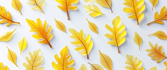 yellow translucent leaves pattern abstract on plain white background illustration design concept backdrop
