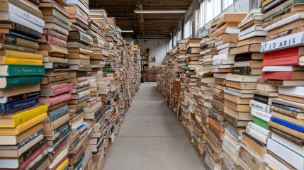 Obraz premium cozy small town bookstore filled with old books and narrow aisles