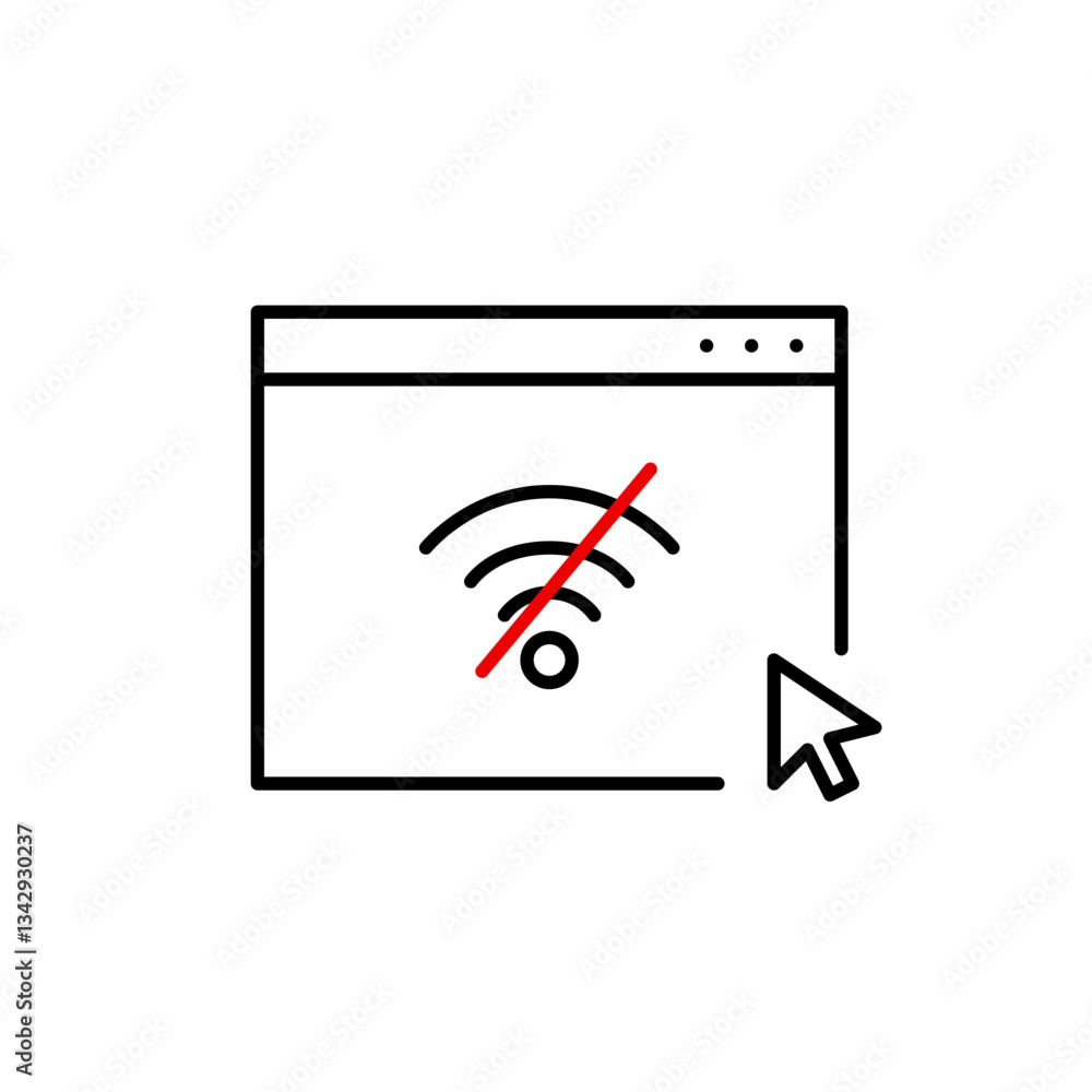 Poster web page in browser and mouse click. offline mode, limited connectivity and disrupted workflow. pixe