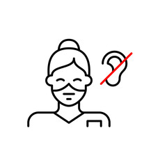 Female doctor or nurse and ear crossed symbol. Audiologist, otolaryngologist treating hearing loss. Health services designed for deaf or hard-of-hearing patients, such as sign language communication. 