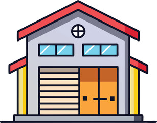 House vector with garage and double doors, A vector illustration of a house with a garage, double doors, and a colorful roof, perfect for real estate and architectural themes.
