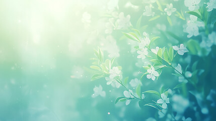 Blossoming jasmine flowers in soft focus beautiful floral background image, Delicate spring floral with warm sunlight and soft bokeh, Perfect for Themes of Nature, Renewal.