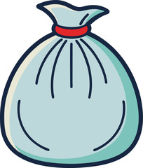Light blue trash bag vector with red tie, A vector illustration of a light blue trash bag with a red tie, ideal for waste disposal, cleaning, and environmental themes.
