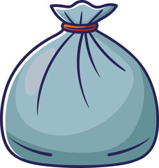 Blue trash bag vector with tied top, A vector illustration of a blue trash bag with a tied top, suitable for waste disposal and environmental themes.
