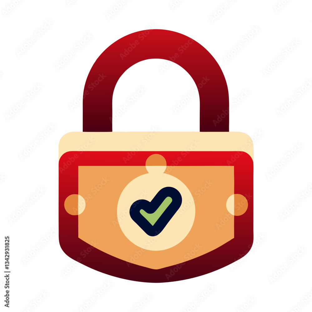 Aufkleber secure padlock icon with checkmark in red and beige