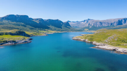 Obraz premium stunning aerial view of Norwegian fjords with clear blue waters and mountains