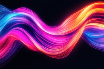 Obraz premium Bright and vibrant abstract neon waves blend seamlessly on a dark background. Captures energy and motion beautifully. Generated AI