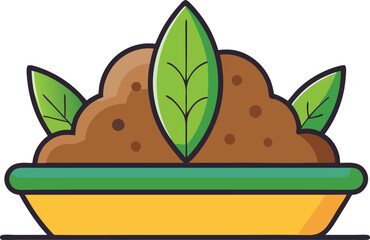 Plant in Pot with Soil and Leaves Vector Illustration, A vector illustration of a plant in a pot with rich soil and fresh green leaves, representing growth and nature.
