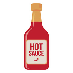 Hot Sauce Bottle Vector Illustration,Spicy Sauce Bottle Flat Design,Red Hot Sauce Bottle with Label,Chili Sauce Bottle Cartoon Style,Classic Hot Sauce Bottle Icon