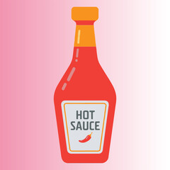 Hot Sauce Bottle Vector Illustration,Spicy Sauce Bottle Flat Design,Red Hot Sauce Bottle with Label,Chili Sauce Bottle Cartoon Style,Classic Hot Sauce Bottle Icon