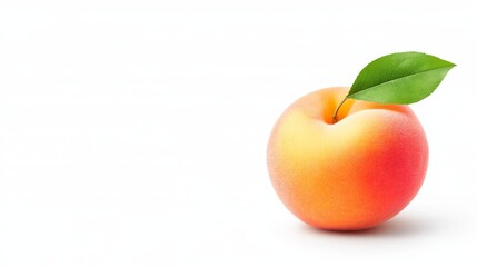 Fresh peach with a green leaf on a white background