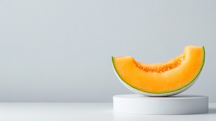 Fresh cantaloupe slice on a minimalist display