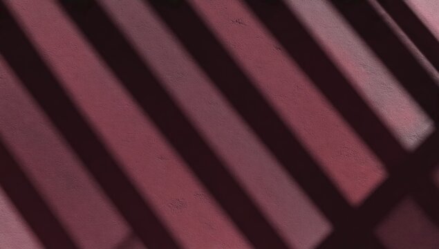 Abstract shadows cast by parallel bars on a deep reddish-purple surface