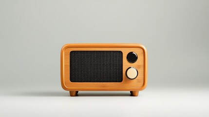 Vintage wooden radio on a minimalist background