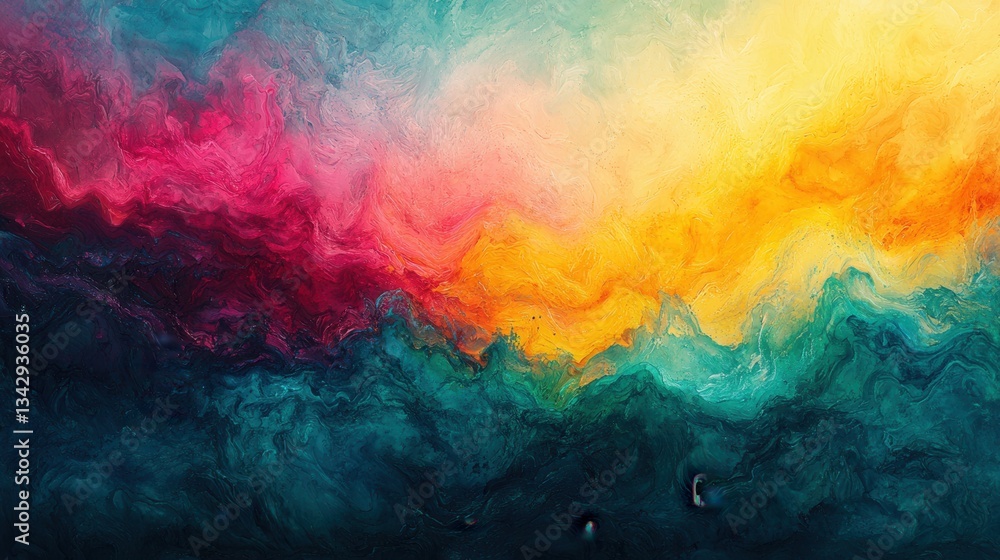 Poster vibrant abstract swirls of colorful paint blending in ethereal design