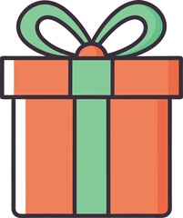 Orange Gift Box with Green Ribbon Vector Illustration, A cheerful vector illustration of an orange gift box with a green ribbon and bow, perfect for holiday and celebration-themed designs.
