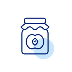 Peach jam in jar. Sweets and preserves. Breakfast spread for toasts. Pixel perfect, editable stroke vector icon