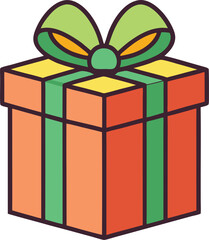 Colorful Gift Box with Green and Yellow Ribbon Vector, A vibrant vector illustration of a colorful gift box with a green and yellow ribbon and bow, perfect for holiday and celebration designs.
