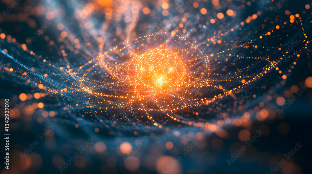 Aufkleber dynamic energy core, glowing particles and flowing streams of light, interconnected network