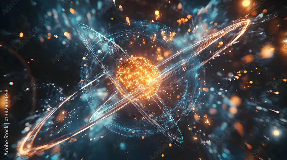 Poster artistic representation of the element iodine, showcasing its atomic structure with vibrant detail