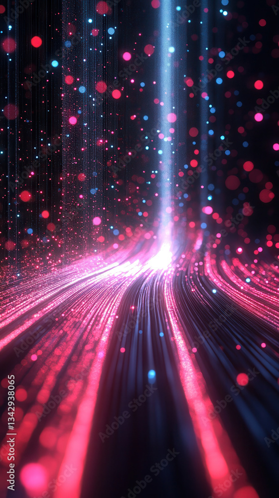 Poster vibrant holographic lines with glowing particles create mesmerizing visual effect