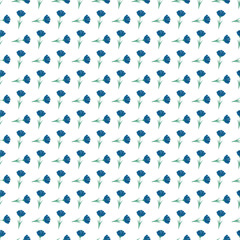 Seamless Pattern of Blue Flowers on a Clean White Background