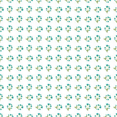 Seamless Pattern of Bright Blue Flowers and Leaves on White Background