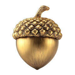 Close up view of a detailed golden acorn with a textured patterned surface