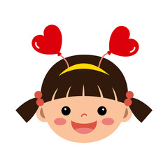 하트 머리띠를 하고 있는 여자 어린이 일러스트