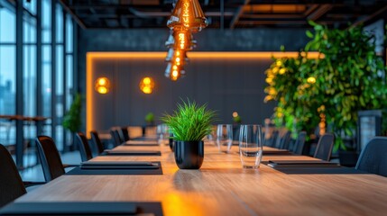 Modern business conference room filled with engaged attendees, fostering networking and knowledge exchange.