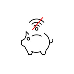 No wi-fi and piggybank. Offline savings. Financial operations outside of digital world. Pixel perfect, editable stroke vector icon