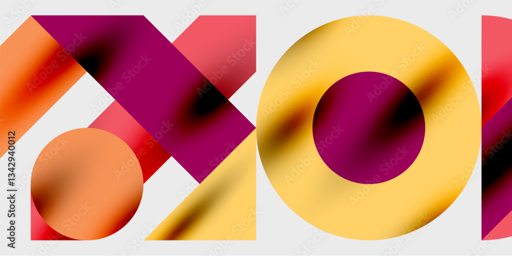 Poster modern abstract background featuring circles, lines, and triangles in a dynamic geometric compositio