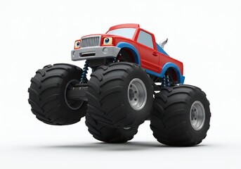 Toy Monster Truck with Big Wheels Isolated on White Surface