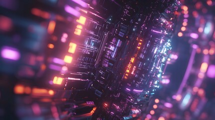 Obraz premium A complex futuristic electronic cityscape with vibrant lighting effects