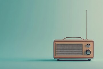 A vintage radio with antenna sits on a solid green background